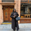 Retro Solid Stand Collar Long Tweed Coat Women Large Lapel Single Breasted Coats With Belt Lady Chic Street Outwear