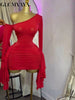 Women Drop Shoulder Flare Sleeve Ruffles Side Bodycon Midi Mini Dress Birthday Holiday Dresses Vestidos