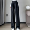 Autumn Winter High Waist Woolen Women's Wide Leg Pants Button Korean Casual Loose Straight Full Length Trousers Female