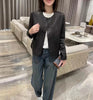 Women's Autumn Clothing European Sheepskin Casual O-Neck Single-Breasted Coffee Litchi Stria Genuine Leather Jacket