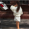 Shiny Stand Collar Short Jacket Women Puff Sleeve Drawstring Waist Cinching Pleated Jackets Autumn Causal Lady Outerwear
