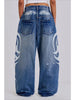 Deeptown Vintage Y2k Ripped Jeans Women Harajuku Print Blue Baggy Distressed Denim Trousers Hip Hop Grunge Streetwear Wide Jeans