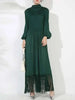 Maxi Dress Women High Neck Long Sleeves Stitching Tassel Hem Solid Color Dresses Female Party Clothing 2DB1143