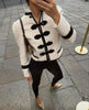 Chic Single-breasted Short Jacket Women Contrast Full Sleeve Cropped Stand Collar Napoleon Coat Lady Daily Street Wear