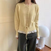 Korean Sweet Lace Patchwork Knitted Cardigan Women Spring Autumn Y2K Harajuku Lace-Up Sweater Coat Short Kawaii O-Neck Knitwear
