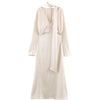 Scarf Solid Elegant Maxi Dresses Women Spring V Neck Long Sleeve Club Party Long Dress Female Chic Slim Fit Dresses