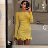 Knitted Contrast Slim Fit Mini Dress Women's Autumn Knitted Sweater Dress Long Sleeve Knitted Mini Dress
