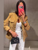Vintage Suede Jackets Women's Full Sleeves Single-breasted Waist-cinching Stand Collar Coats Ladies Autumn Outwear