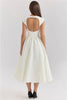 Women Circle Cut Out Back Dress Wide Shoulders and Fitted Waist Prom Dress Fluffy Hem Midi Wedding Party Dresses