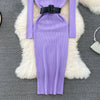 Elegant Turtleneck Long Sleeve Knit Soft Tight Pencil Dress with Belt Slim Warm Sweater Vestido Sexy Women Winter Robe