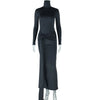 Women Full Sleeve Turtleneck Ribbon Ruched Long Maxi Dress Spring Sexy Street Slim Evening Night Club Party Dresses