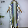 Knitting Rainbow Printing Comfort Warm Winter Holiday Dress Elegant Africa Women Boho Party Long Dress