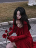 Spring Women Elegant Long Slevee Midi Dress Female Red Square Collar Ruffle Party Dress Christmas Irregular Prom Dress