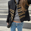 Napoleon Golden Short Jacket Women Vintage Stand Collar Long Sleeve Cropped Jackets Autumn Lady Outwear High Street