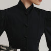 French Elegant Retro Stand Up Collar Black Suit Elegant Commuting Puff Sleeves Jacket for Women