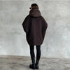 Dark Brown Hooded Hybrid Belted Jacket Oversize Long-Sleeve Spring Elegant Women Outerwear Office Casual Overcoat