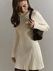 Women's Spring Knitted Dress Long Sleeve Semi-High Neck A Line Skirt for an Elegant and Playful Look