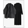 Autumn and Winter Women's Set Korean Checkered Jacket Paired with Slim and Loose Long Sleeved Knitted Dress Two-piece Set
