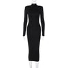 Women Spring Autumn Long Sleeve Streetwear Bodycon Black Midi Dress Items For Business