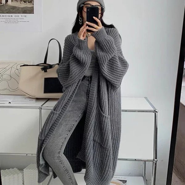Women Long Cardigan Spring Knitted Loose V-neck Autumn Winter Elegant Sweet Outerwear Ladies Sweater Coat Soft Jacket Y2K