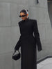 Black Tailored Long Coat Women Elegant Asymmetric Button Front Pockets Full Sleeve Criss-cross Neck Jacket Casual Outerwear