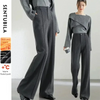 Wool Blend Flare Pants Women Winter Thick Warm Trousers High Waist Office Lady Casual Pants 144K57322