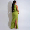Women O-neck High Split Ruched Stacked Bodycon Midi Maxi Dress Evening Party Club Vestidos Sexy Chic Long Dresses
