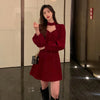 Red Velvet Elegant Party Women's Mini Dresses Christmas Wram French Vintage Dress Ladies Casual Korean Vestidos Year