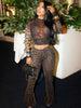 Sexy 2 Piece Set Women See Through Midnight Party Full Sleeve Crop Tops+Pants Matching Clubwear Skinny Autumn Outfits