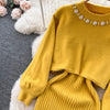 Winter Women Knitted Sets Breading Long Sleeve Pearl Sweater+Knitted Camis Dress Sets Sweater Suits