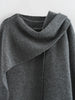 Ladies Autumn Winter Jacket Women Casual Commuter Coat Knitted Loose Oversize Coat Asymmetric Elegant Split Chic Scarf Jacket
