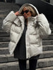 Women Hooded Stand Collar Cropped Puffer Jacket Zip Snap Button Loose Slim Short Quilted Casual Winter Warm Outerwear Coat
