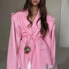 Spring/Autumn Women'S Suit Jacket Elegant Belted Padded Shoulder Suit Jacket Casual Women Blazer Coat