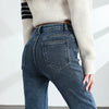Women's Winter Fleece Warm Jeans Retro Elastic Thickened Comfortable Straight Korean Casual Female Velvet Denim Pants