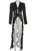 Jacquard Patchwork Long Coat Women Autumn Elegant Irregular Hem Full Sleeve Bandages Dell V-Neck Chic Streewear