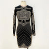 High Street Designer Stylish Women Long Sleeve Metallic Beaded Stretchy Dress
