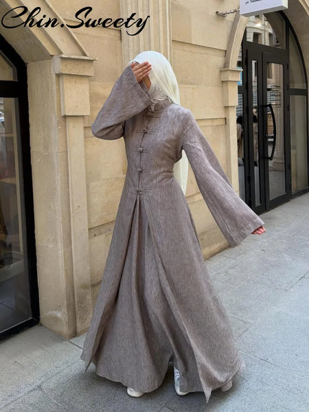 Spring Women Dress Set Minimalist Stand Collar Knot Button Slit Hem Long Dresses All-match Skirts Lady Street Gown