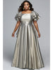Women Plus Size Maxi Evening Dress Square Neck Ruffle Sleeve Formal Gown Elegant Wedding Guest Cocktail Party Dress