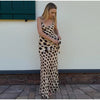 Women Chic Vacation Outfits Leopard Print Sheer Chiffon Shirt Casual Turn-down Collar Mini Dress & Detachable Scarf