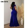 Women One Shoulder Open Back Sequined High Side Split Mermaid Maxi Dress Sexy Club Evening Party Dresses Vestidos
