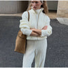Casual Solid Knit Top Pants Set Women Stand Collar Full Sleeve Sweater Wide Leg Trousers Sets Autumn Lady Suit