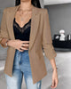 Womens Fall Lightweight Blazers Business Casual Open Front Cardigan Suit Slim Fit 3/4 Sleeve Lapel Work Jacket