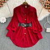 Spring Office Lady Shirt Dress Women Long Lantern Sleeve Sashes Waist Robe Femme Single Breasted Short Dresses