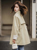 Women Mid Long Windbreaker Autumn Trench Coat Raglan Sleeve Lace Korean Style Ladies Outer Coat