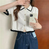 Women's Stylish Clothing Knitting Button Short Tops Tees Patchwork Striped Jacket Girls Y2k Clothing Korean Sweater Short Shirt