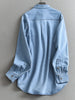 Women's Same Solid Color Lapel Pocket Medium and Long Loose Coat Long Sleeve Casual Denim Shirt