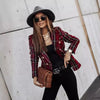 Casual Thin Suit Lady Long-sleeved Blazer Double-breasted Check Blazer Slim Fit Office Lady Elegant Chic Jacket Coat