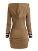 European and American Explosions Women's Ethnic Style Geometric Stripe Stitching Hooded Knitted Long-Sleeved Tight Dress
