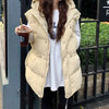 Adjustable Waistcoats Solid Cotton Vest Jacket Women Autumn Winter Hooded Waistcoat Warm Thicken Cotton Sleev