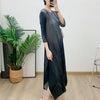 Gradient Pleated Dress For Women Round Neck Loose Casual Style Irregular Hem Female Clothes 2DB2221